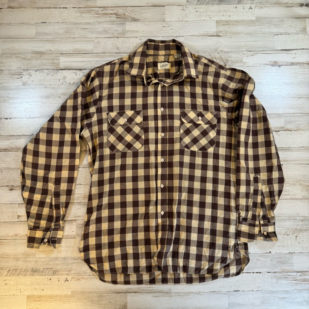 Vintage Levi’s checkered double pocket LS button up dress casual shirt mens L